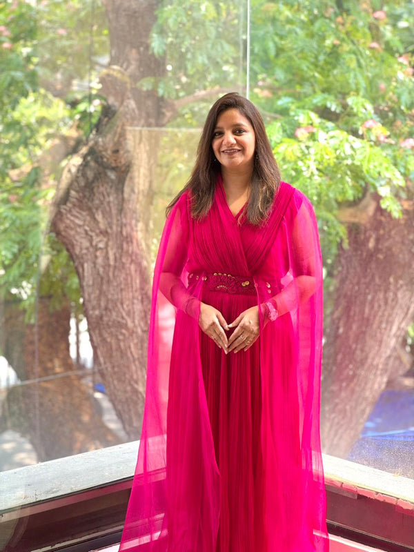 Pink Tail Sleeves Gown