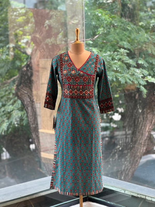 Pure Cotton Printed Yoke Kurta with Side Pocket