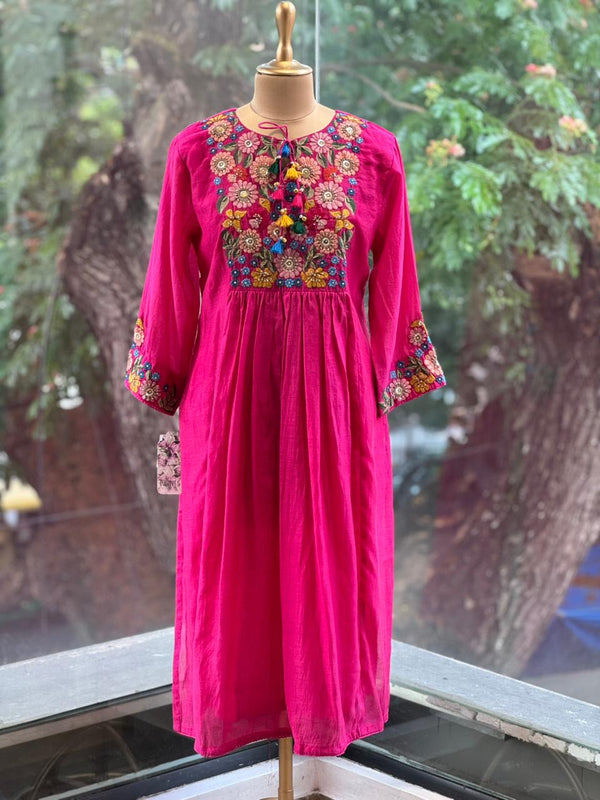 Pink Mal Chanderi Kurta Set