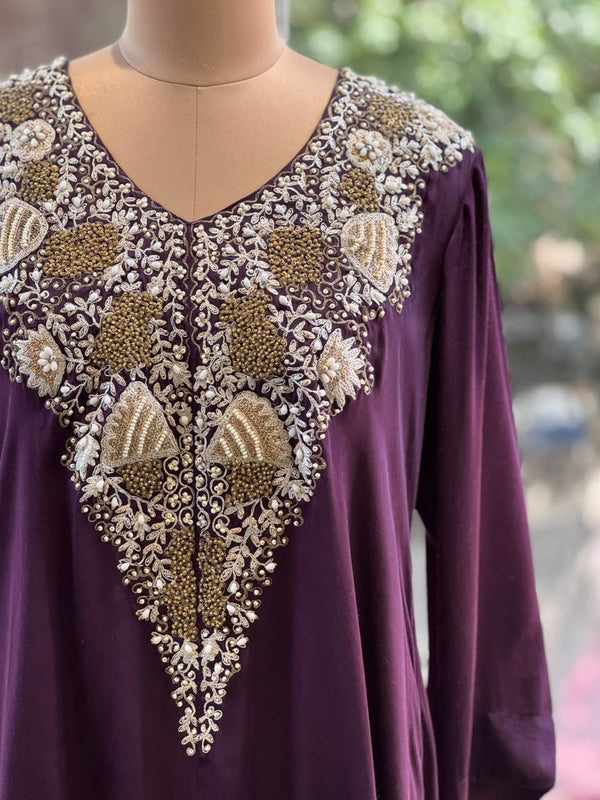 Purple Hand Work Harem Set