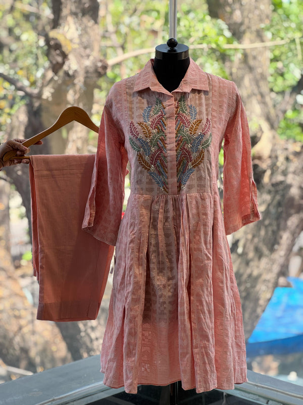 Peach Embroidered Yolk Co Ord