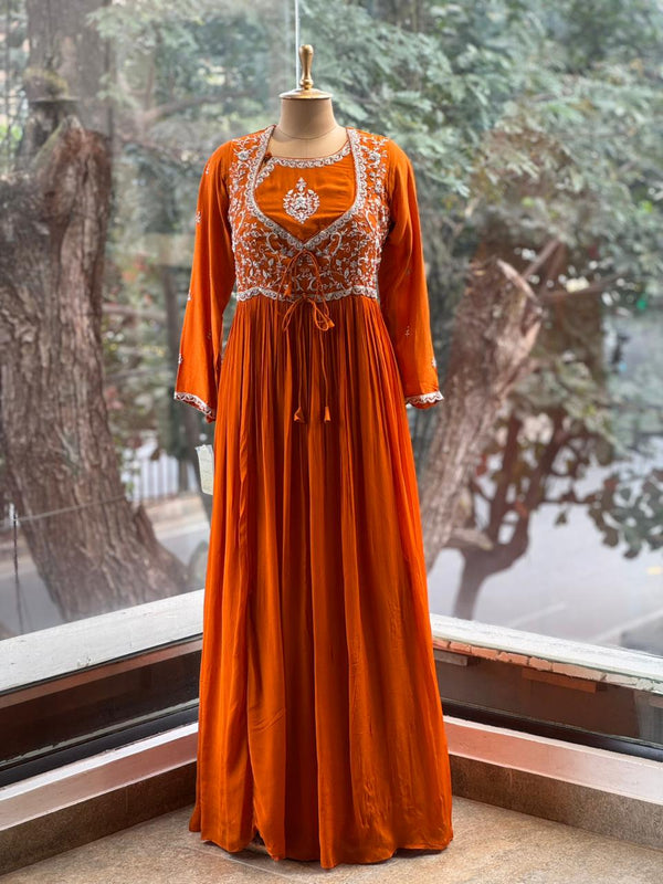 Orange Intricate Yolk Gown