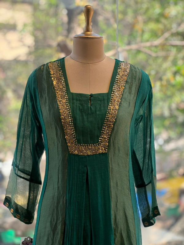 Green Tissue Panel Dupatta Set