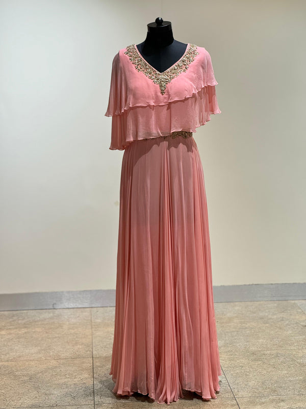 Pink ruffle Flap Gown