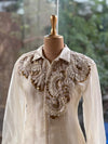 Beige Organza Shirt & Pleated Skirt Set with Applique Detail