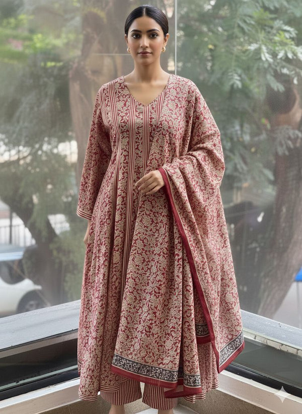 Maroon Dupatta Set