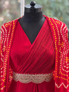 Red Bandhej Cape Set