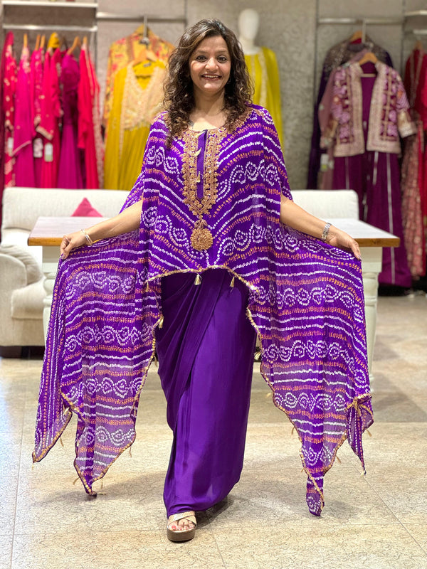 Purple Bandhej Skirt Set