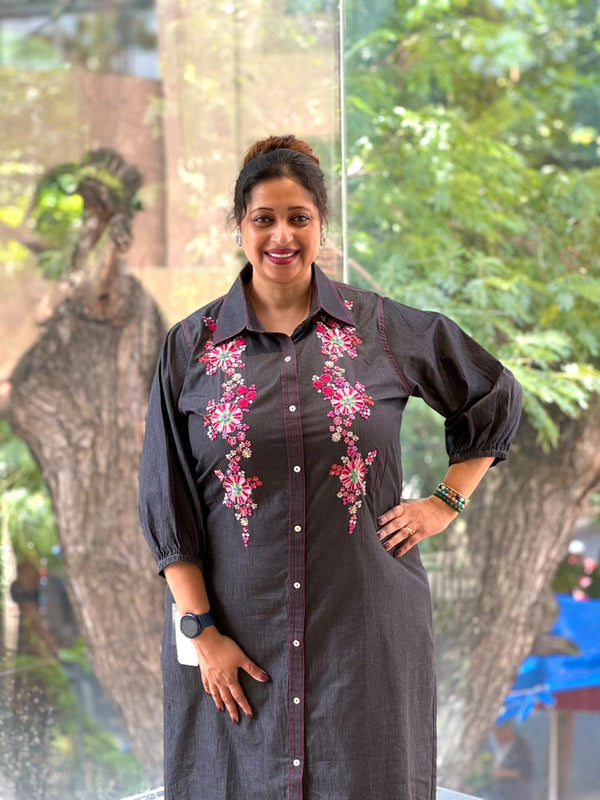 Black Denim Embroidered Tunic