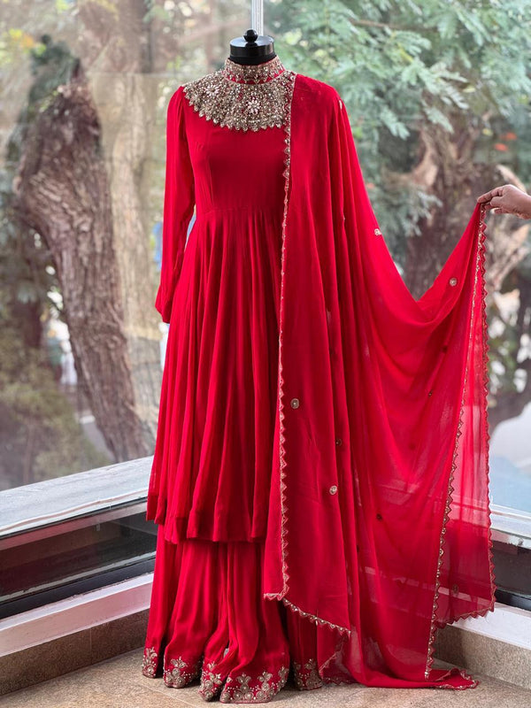 Red Sharara Set