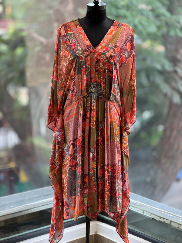 Rust Multi Printed Kaftan Tunic