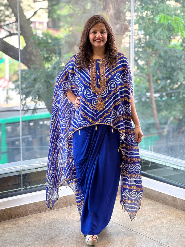 Blue Bandhej Cape Set