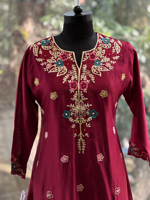 Maroon Thread Work Suit Set