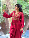 Maroon Peplum Top Skirt Set
