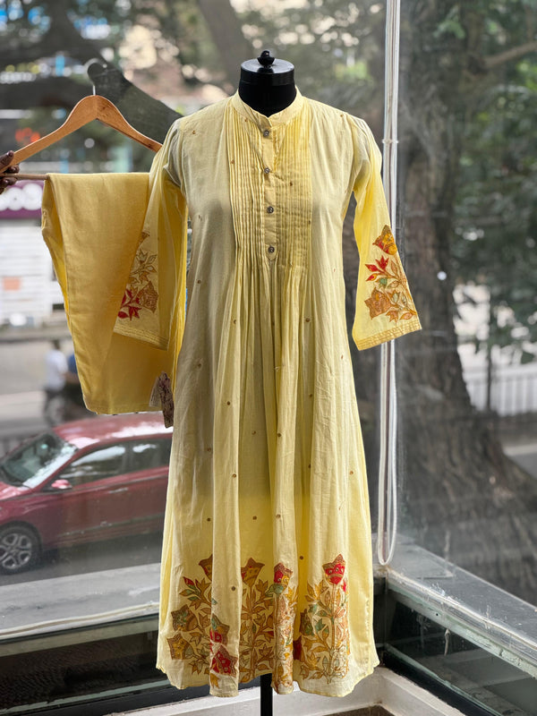Yellow mul chanderi co-ord