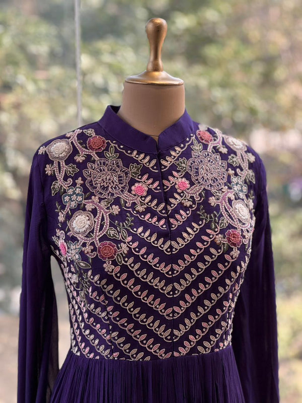 Purple Tail Sleeves Gown