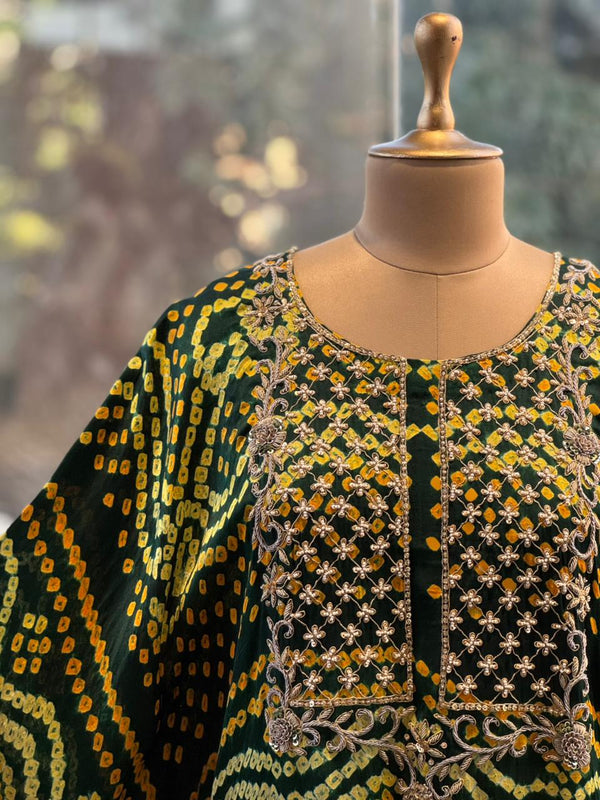 Green Bandhej Kaftan Co Ord