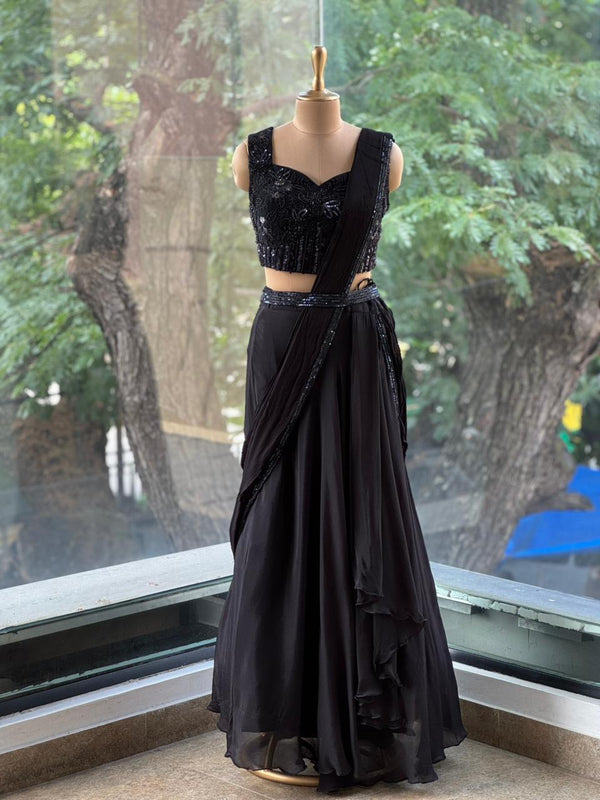 Black Drape Skirt Set