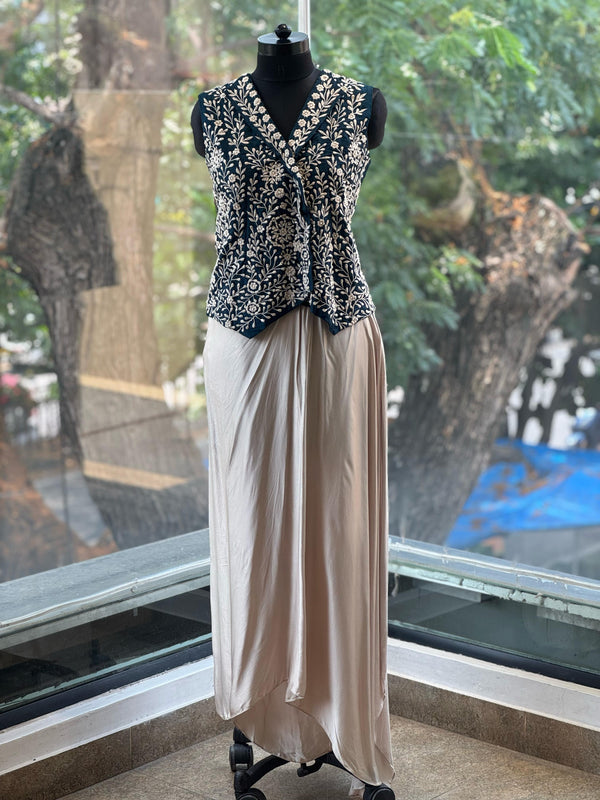 Blue Pleated Skirt set