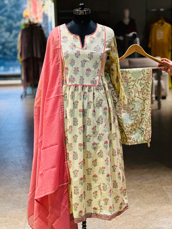Light Yellow Floral Dupatta Set