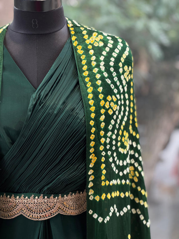 Green Bandhej Cape Set