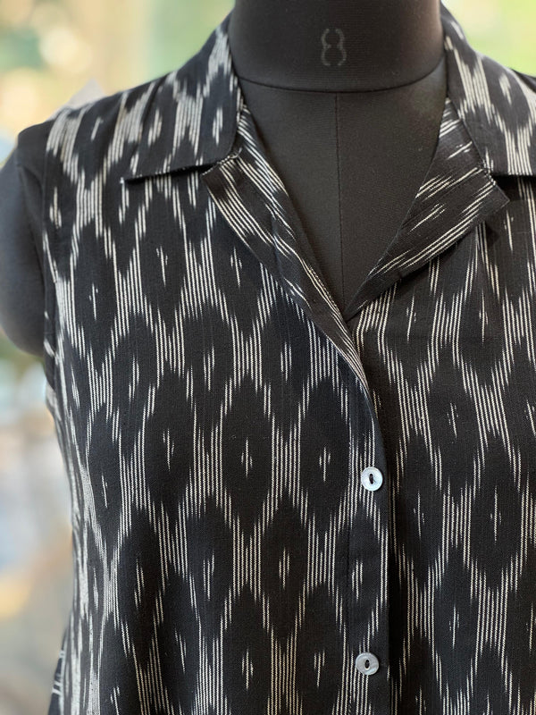 Black Sleeveless Ikkat Tunic