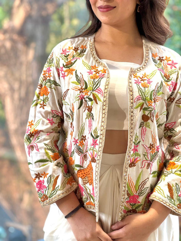 Cream Jacket Style Skirt Set