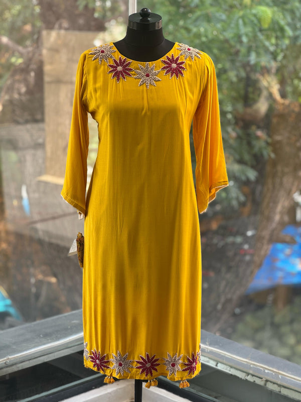 Yellow Thread Embroidered Dupatta Set