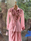 Light Pink Organza Shirt & Pleated Skirt Set with Applique Detail