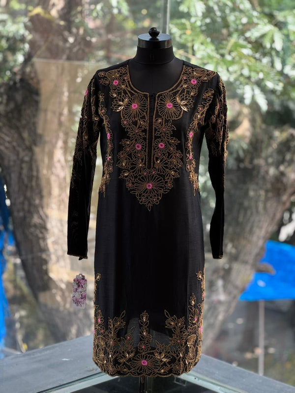Black Gold Beads Work Suit