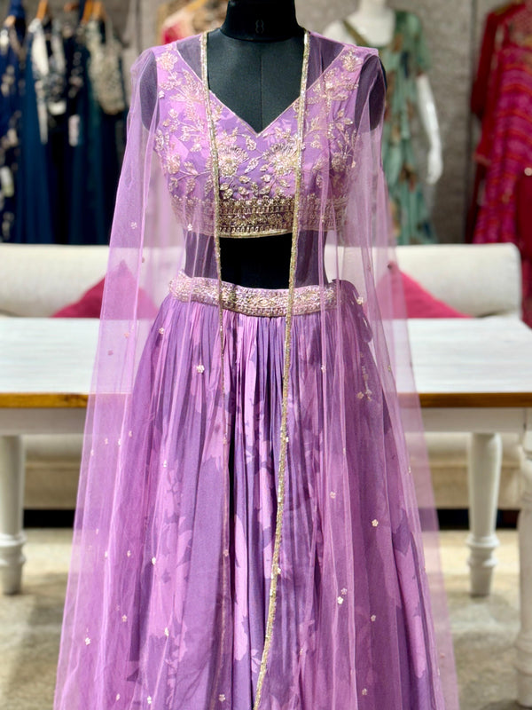 Purple Cape Style Lehenga Set