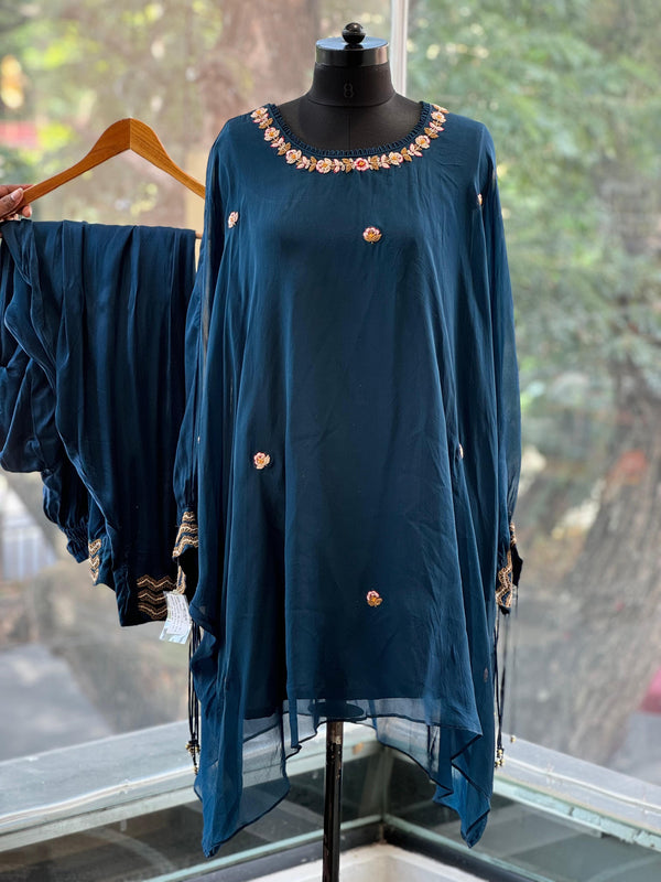 Blue Embroidered Kaftan Co Ord