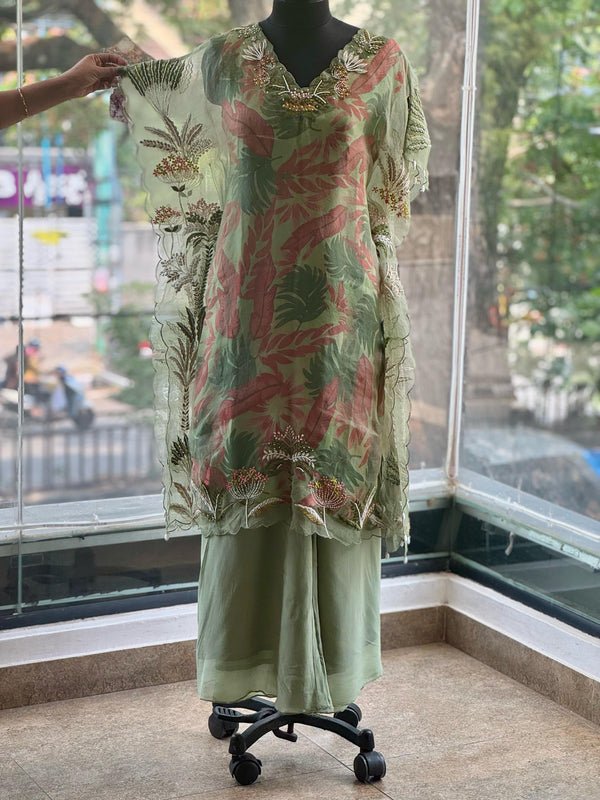 Green Embroidered Palazzo Set