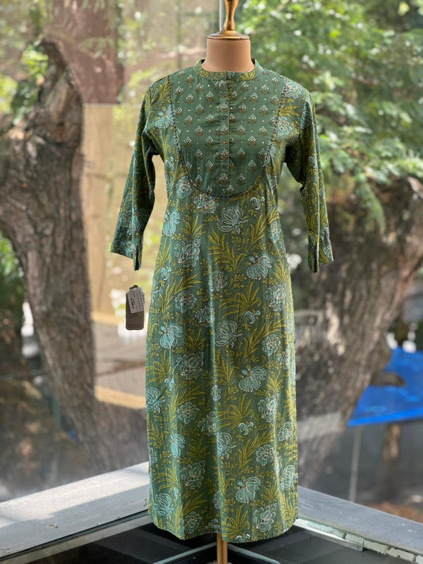 Green Floral Dupatta Set