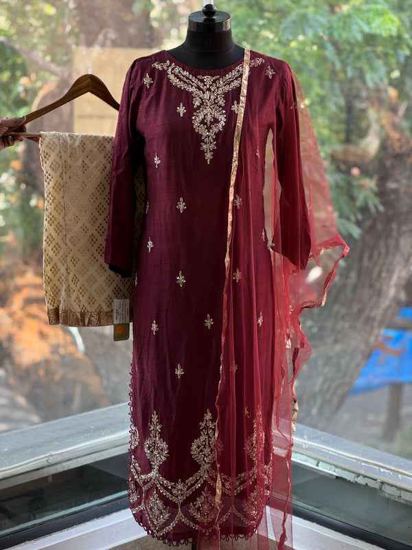 Maroon Dupatta Set