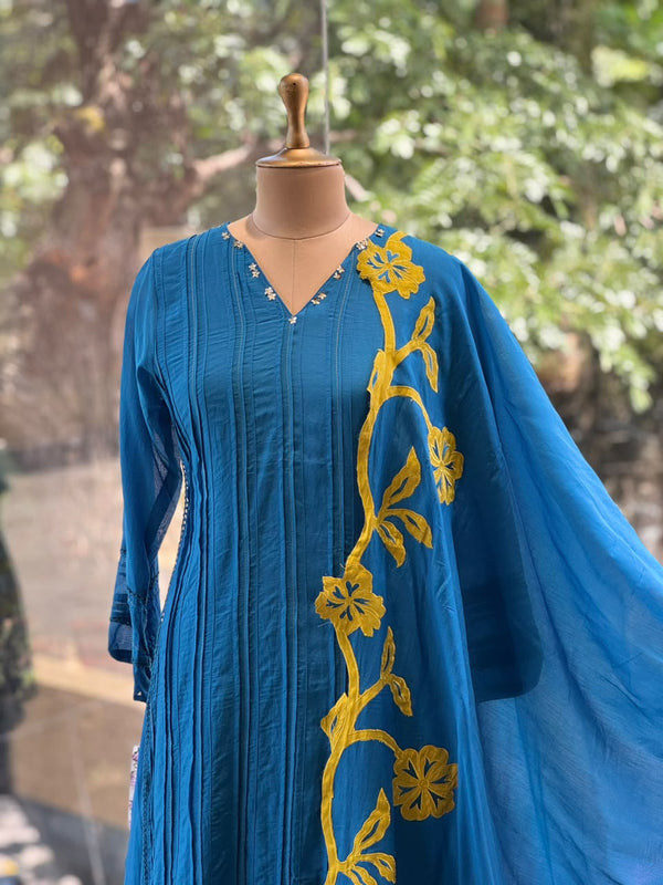 Blue Patch Work Dupatta Set