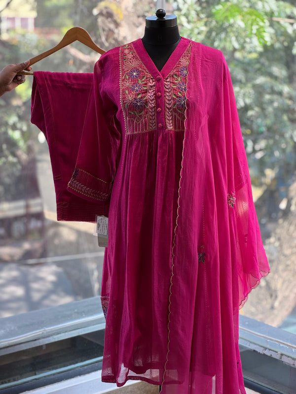 Pink Mul Embroidered Suit