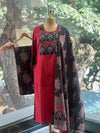 Maroon Block Print Suit