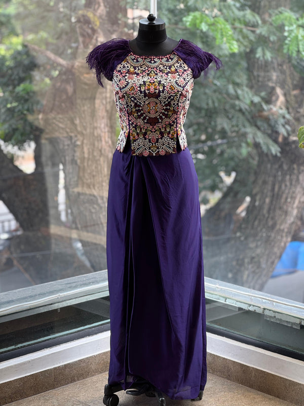 Purple Intricate Work Skirt Set
