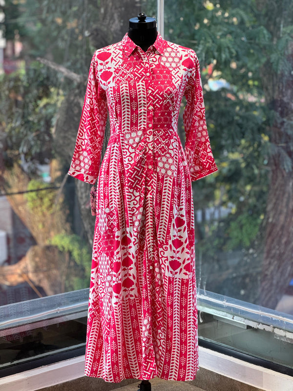 Pink Collared Neck A-Line Tunic