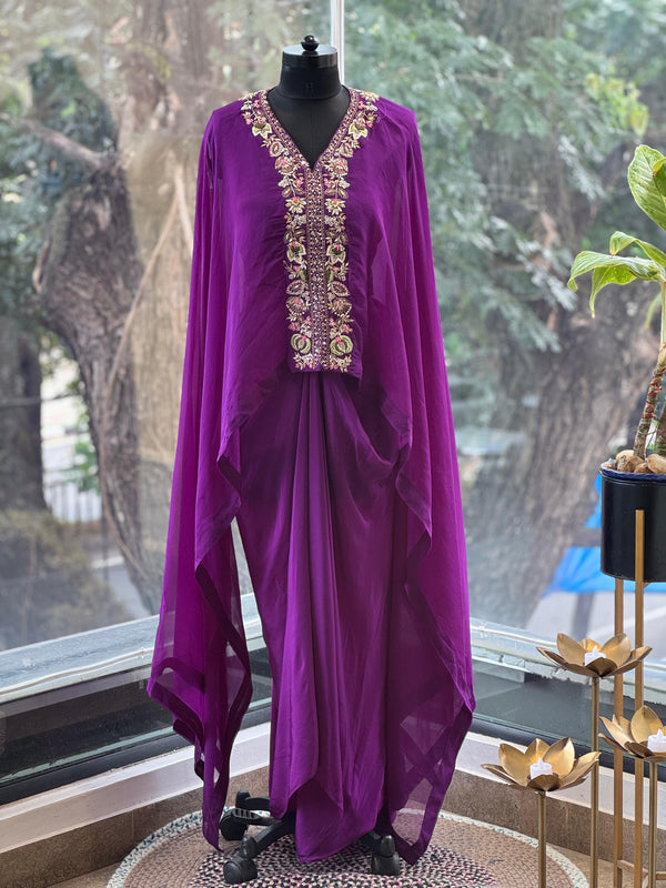 Purple Intricate Yolk Cape Set