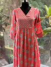 Peach V neck Leaf Print Tunic