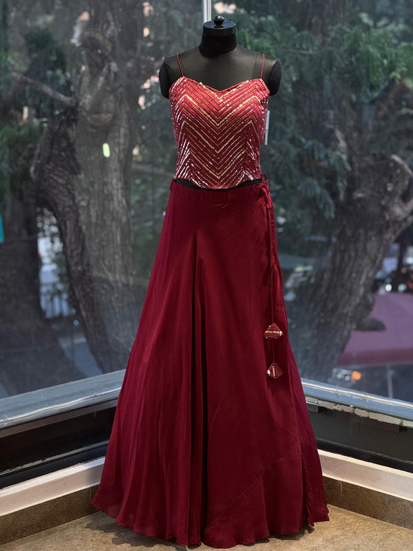 Maroon Taari Work Lehenga Set