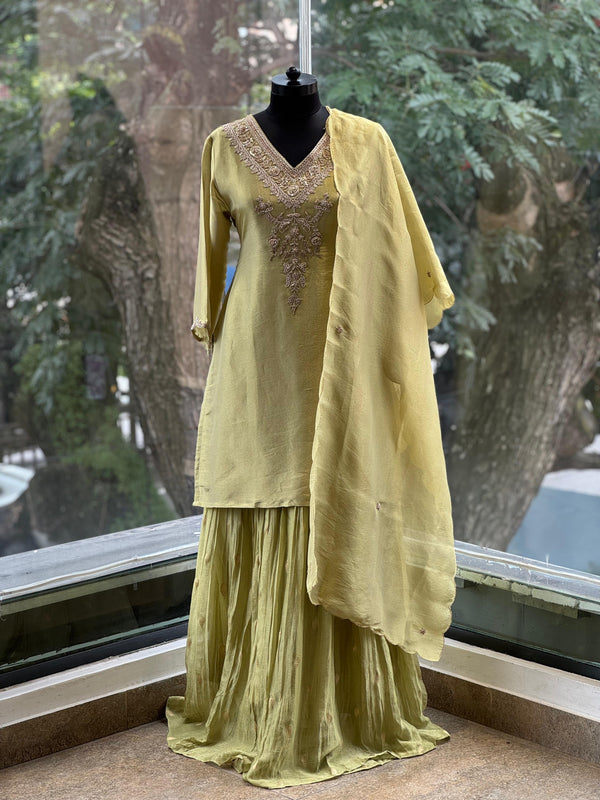 Green Tissue Sharara Set