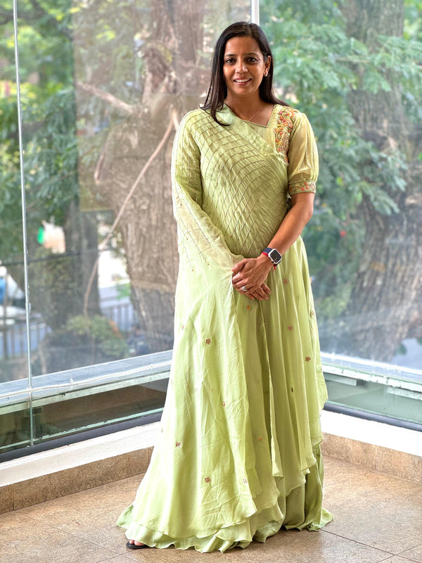 Pastel Green Tie Knot Drape Gown