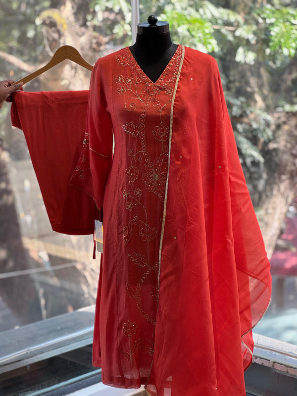 Orange Mul Chanderi Suit