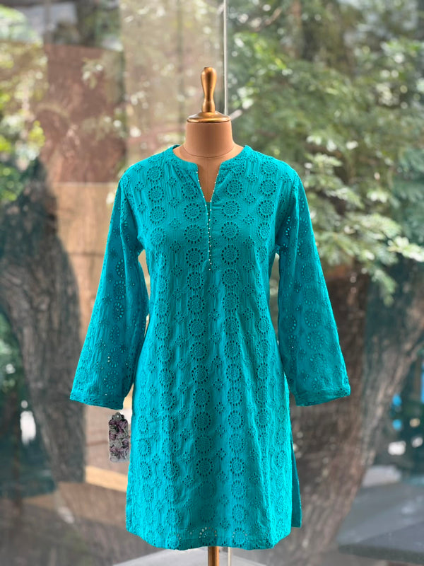 Pure Cotton Schiffli Farshi Kurta Set with Printed Pants