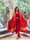 Red Bandhej Cape Set