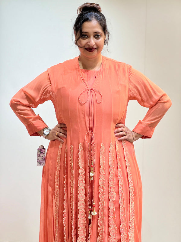 Peach Jacket Style Sharara Set