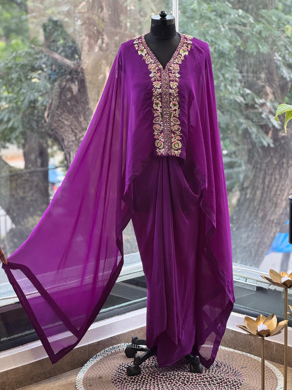 Purple Intricate Yolk Cape Set